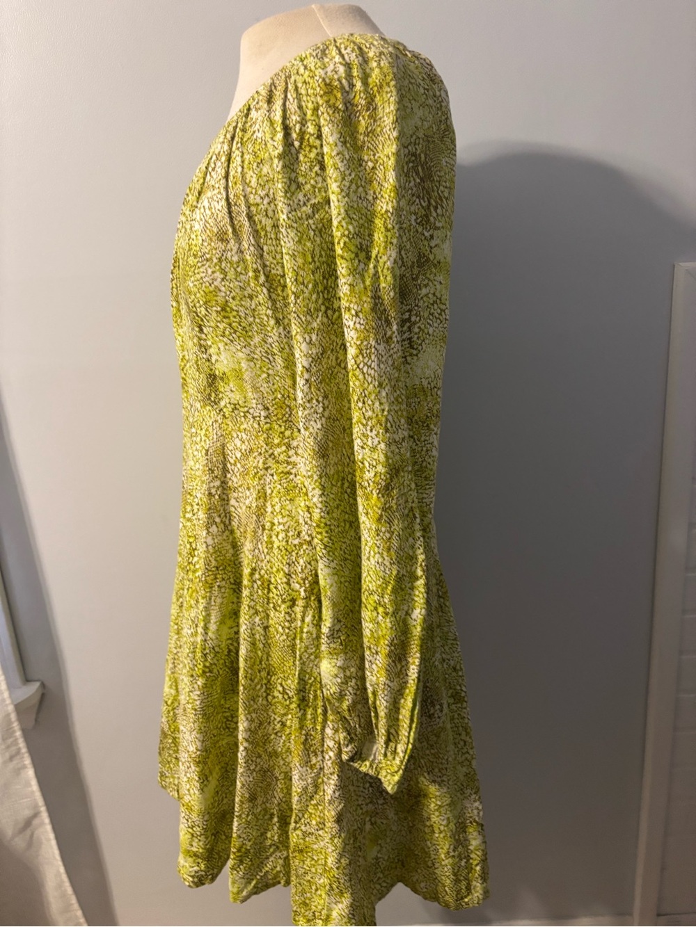 Long Sleeve Lime Green Printed Smock Dress - Picture 3 of 6